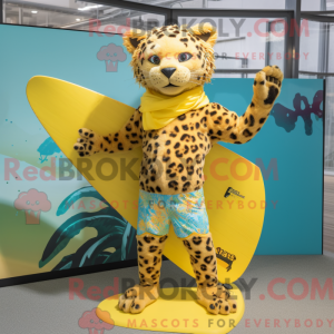 Gul leopard maskot kostume...