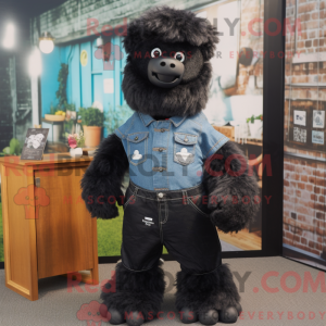 Sort alpaka maskot kostume...