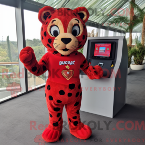 Rød Jaguar maskot kostume...