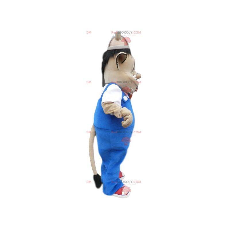 Wikinger-Troll-Maskottchen und blaue Overalls Wikinger-Troll-Maskottchen und blaue Overalls