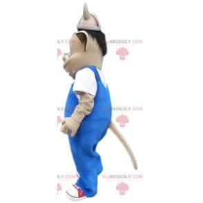 Wikinger-Troll-Maskottchen und blaue Overalls