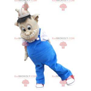 Wikinger-Troll-Maskottchen und blaue Overalls