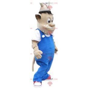 Wikinger-Troll-Maskottchen und blaue Overalls