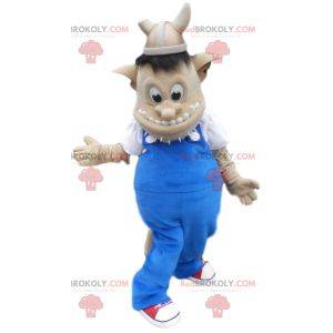 Mascotte troll vichingo e tuta blu