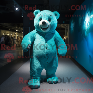 Teal Bear mascot costume...
