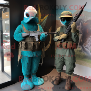 Teal Sniper mascottekostuum...