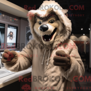 Fantasia de mascote de lobisomem bege com moletom e luvas sem dedos - Mascotes lobisomem - REBROKO_310236 - RedBrokoly.com