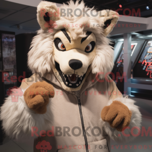 Beige varulv maskot kostume...