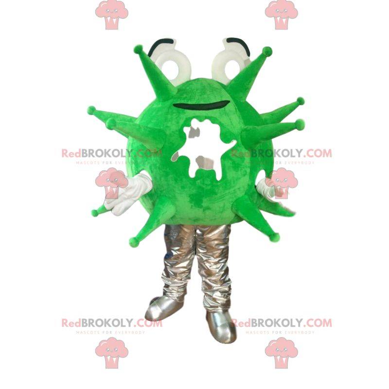 Mascota de virus verde y gris fluorescente. Disfraz de virus Mascota de virus verde y gris fluorescente. Disfraz de virus