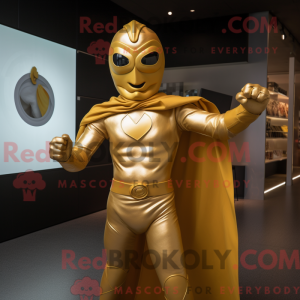 Gold Superhero mascot...
