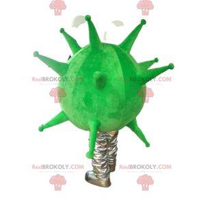 Mascote do vírus verde e cinza fluorescente. Traje de vírus