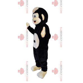 Mascotte de Ouistiti noir et beige très joyeux. Costume de ouistiti