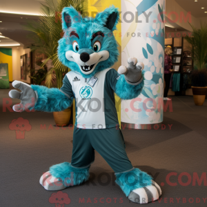 Blågrön Wolf maskot...