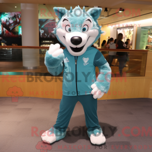 Blågrønn Wolf maskot...