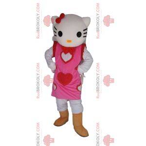 Mascota de Hello Kitty con un bonito vestido de corazón rosa