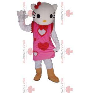 Hello Kitty maskot med en vacker rosa hjärtklänning