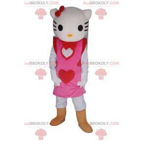 Hello Kitty maskot med en vacker rosa hjärtklänning
