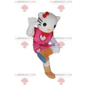 Maskot Hello Kitty s pěkně růžovými srdíčkovými šaty