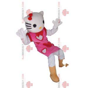 Mascota de Hello Kitty con un bonito vestido de corazón rosa