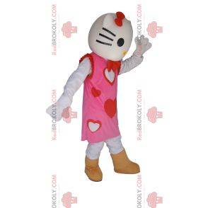 Hello Kitty maskot med en vacker rosa hjärtklänning