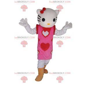 Maskot Hello Kitty s pěkně růžovými srdíčkovými šaty