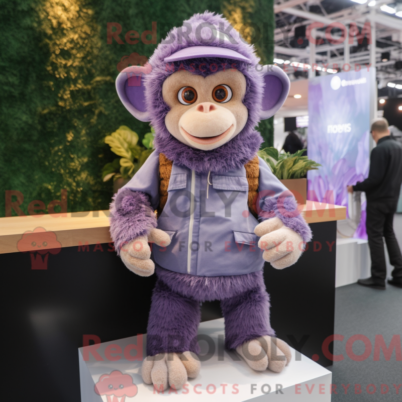 Fantasia de mascote macaco lavanda com macacão e toucas - Macacos Mascotes - REBROKO_310506 - RedBrokoly.com