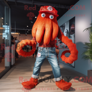 Rød Kraken maskot kostume...