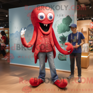 Rød Kraken maskot kostume...