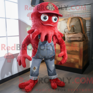 Röd Kraken-maskotdraktfigur...