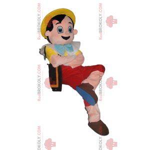 Mascot Pinocchio med sin gule hat. Pinocchio kostume