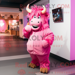Pink Yak mascot costume...