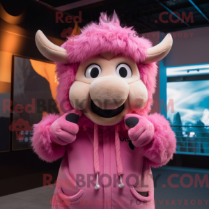 Pink Yak mascot costume...