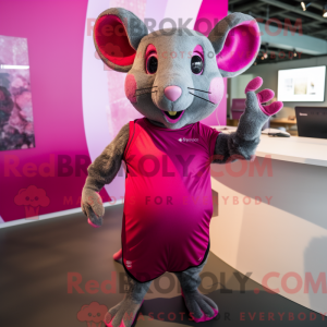 Magenta mus maskot kostume...