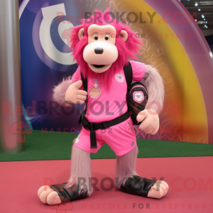 Pink bavian maskot kostume...
