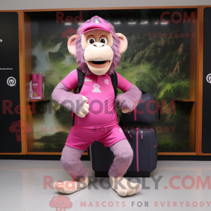 Pink bavian maskot kostume...