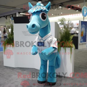 Cyan hest maskot kostume...