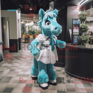 Cyan Horse mascot costume...