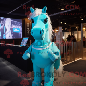 Cyan Horse mascot costume...