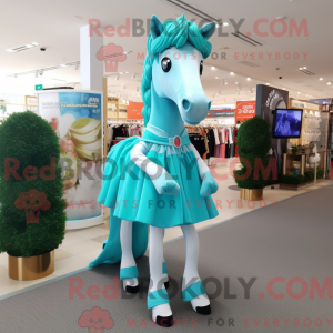 Cyan hest maskot drakt...