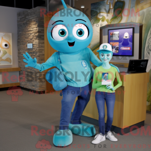 Cyan Squash mascot costume...