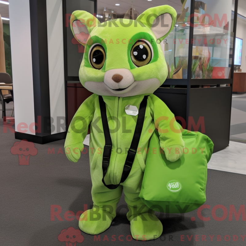 Limegrønt Flying Equirrel máscara de bolso com um macacão e roupas - Mascotes esquilos voadores - RedBrokoly.com
