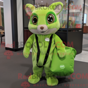 Limegrønt Flying Equirrel máscara de bolso com um macacão e roupas - Mascotes esquilos voadores - RedBrokoly.com
