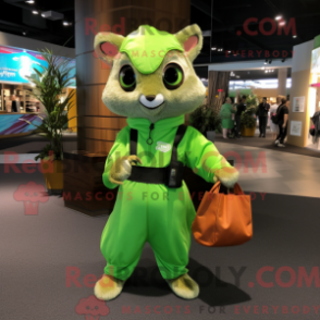 Limegrønt Flying Equirrel máscara de bolso com um macacão e roupas - Mascotes esquilos voadores - RedBrokoly.com