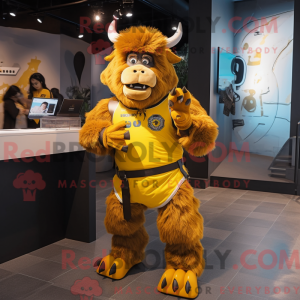Gul bison-maskotdraktfigur...