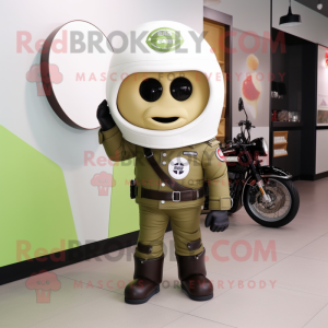 Olive Ice Cream Cone mascot costume character dressed with a Moto Jacket and Caps