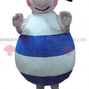 Mascot gran cerdo rosa azul y blanco con sombrero -