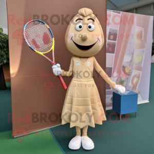 Tan Tennis Racket mascot costume character dressed with a A-Line Dress and Pocket squares