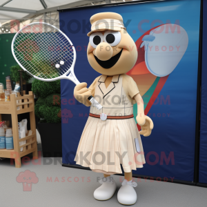 Tan Tennis Racket mascot costume character dressed with a A-Line Dress and Pocket squares