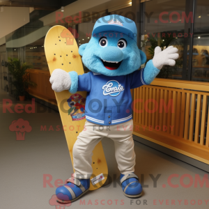 Blå skateboard maskot...