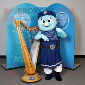Blue Celtic Harp mascot costume character dressed with a Romper and Digital watches
